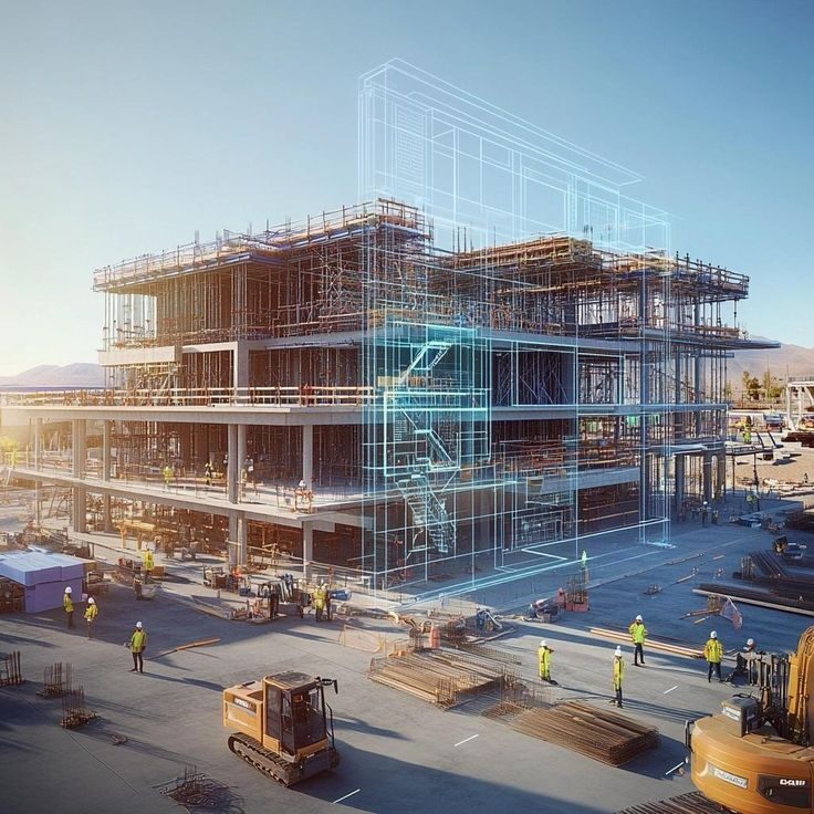 Modélisation BIM superposée à un chantier de construction