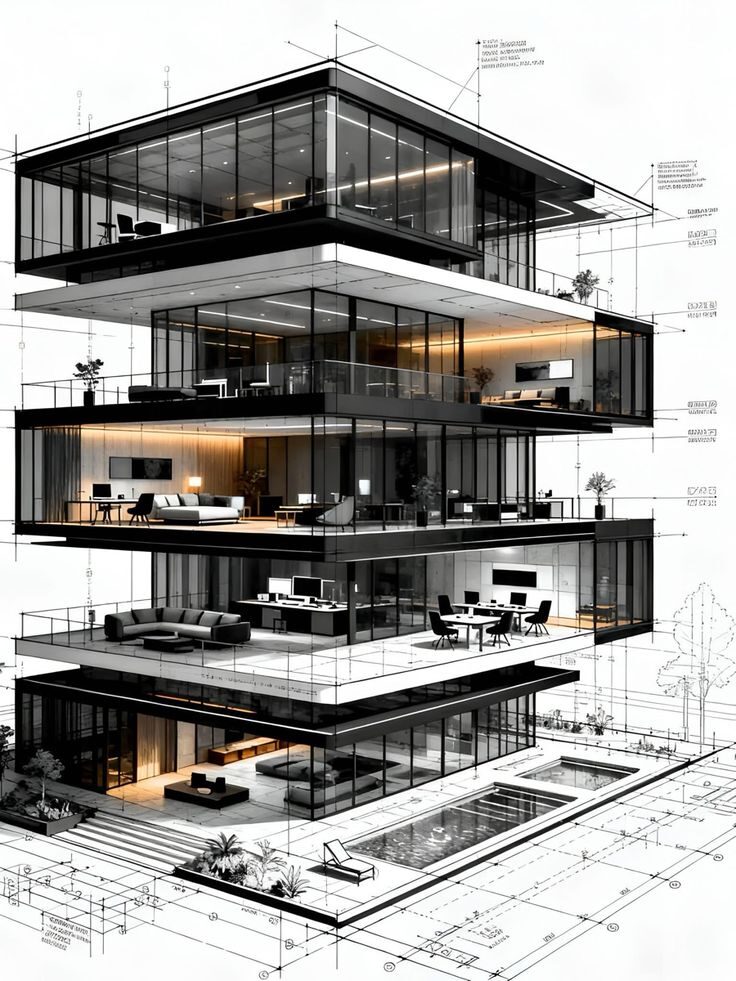 Modélisation 3D d'un bâtiment en coupe