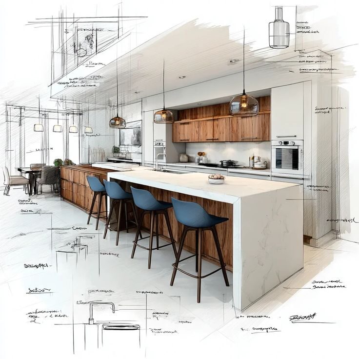 Design d'intérieur, esquisse et rendu